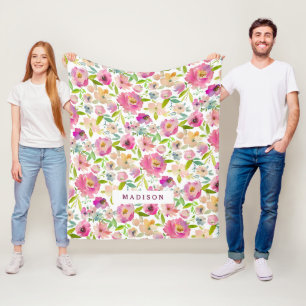 Elegante Minze- und Rosé-Wasserfarben-Blumenmonogr Fleecedecke