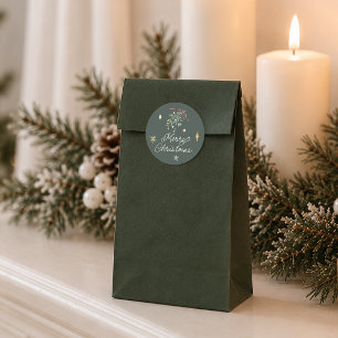 Elegante Mistel Botanische Frohe Weihnachten Runder Aufkleber