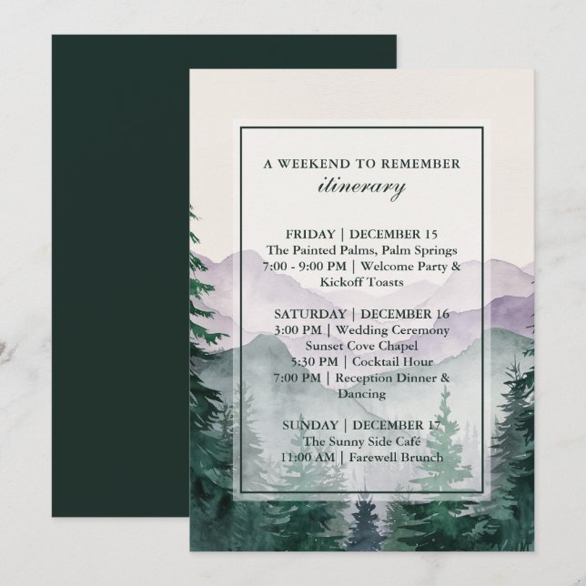 Elegante Misty Mountain Forest Reiseroute Karte (Vorne/Hinten)