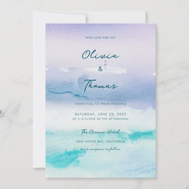 Elegante Misty Ocean Landscape Boat Beach Hochzeit Einladung (Vorderseite)