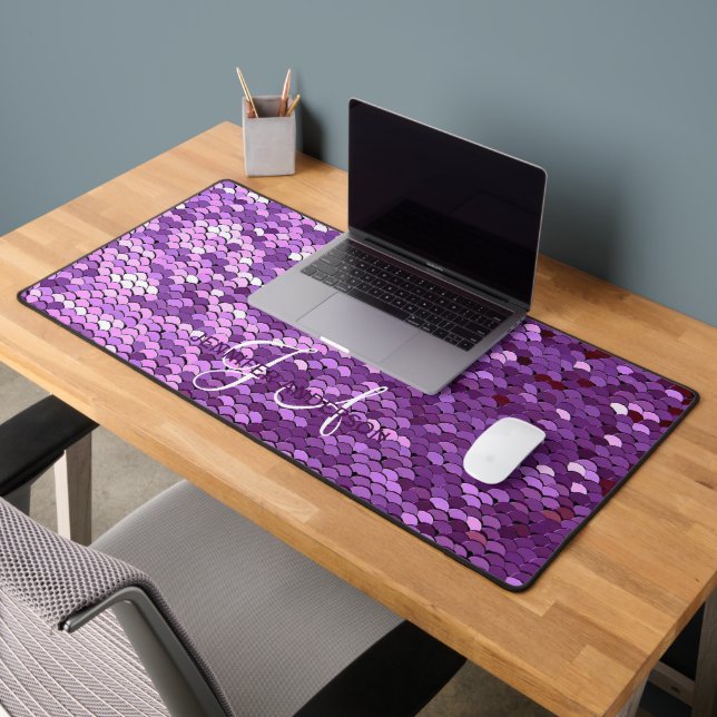 Elegante Mit Monogramm anfängliche Lila Sequin Des Schreibtischunterlage (Büro 2)