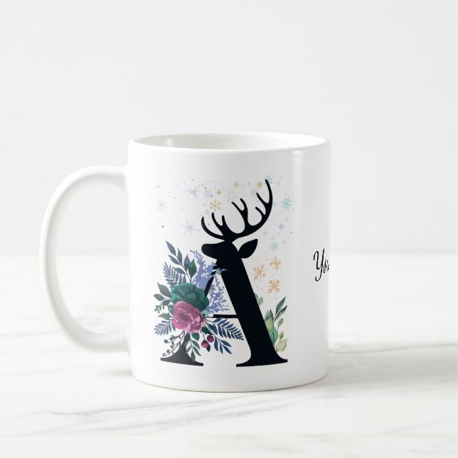 Elegante Mit Monogramm Blumenfamilien Weihnachten Kaffeetasse (Links)