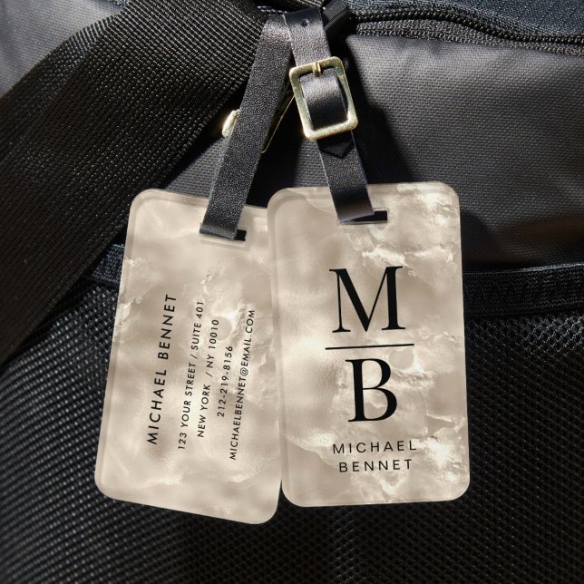 Elegante Mit Monogramm Elfenbeinpearl Texture Gepäckanhänger (Elegant Monogrammed Ivory Pearl Texture Luggage Tag)