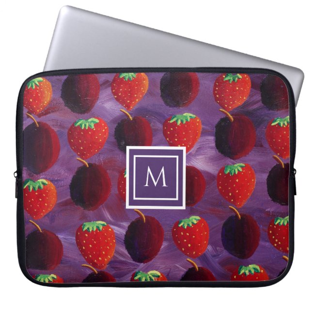 Elegante Mit Monogramm Erdbeeren Früchte Laptopschutzhülle (Vorderseite)