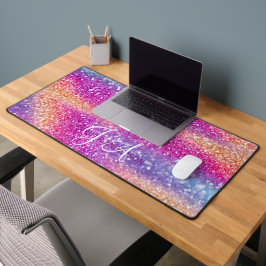 Elegante Mit Monogramm erste farbenfrohe Glit Desk Schreibtischunterlage