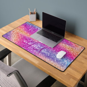 Elegante Mit Monogramm erste farbenfrohe Glit Desk Schreibtischunterlage