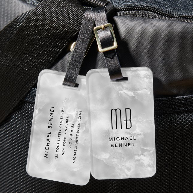 Elegante Mit Monogramm, flüssige Tinte Gepäckanhänger (Elegant Monogrammed Gray Liquid Ink Texture Luggage Tag)