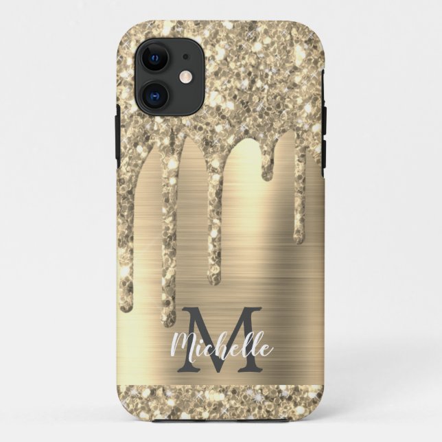 Elegante Mit Monogramm Gold Glitzer Tropfen Gold M Case-Mate iPhone Hülle (Rückseite)
