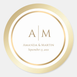 Elegante Mit Monogramm Gold Wedding Round Stickers