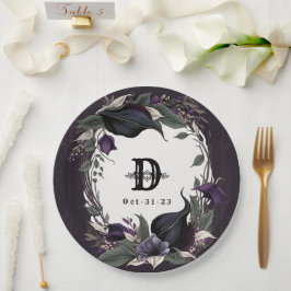 Elegante Mit Monogramm gotische Hochzeit Pappteller