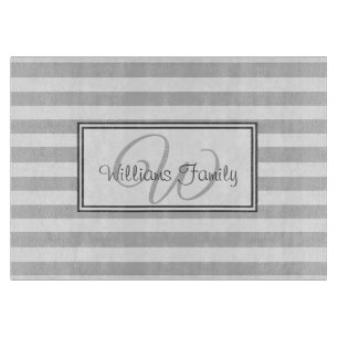 Elegante Mit Monogramm Gray Stripes Schneidebrett