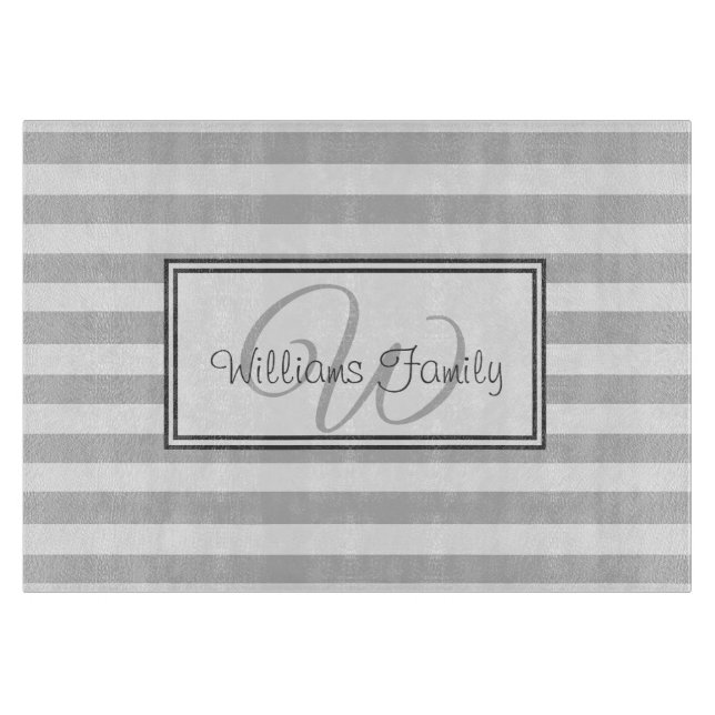 Elegante Mit Monogramm Gray Stripes Schneidebrett (Vorderseite)