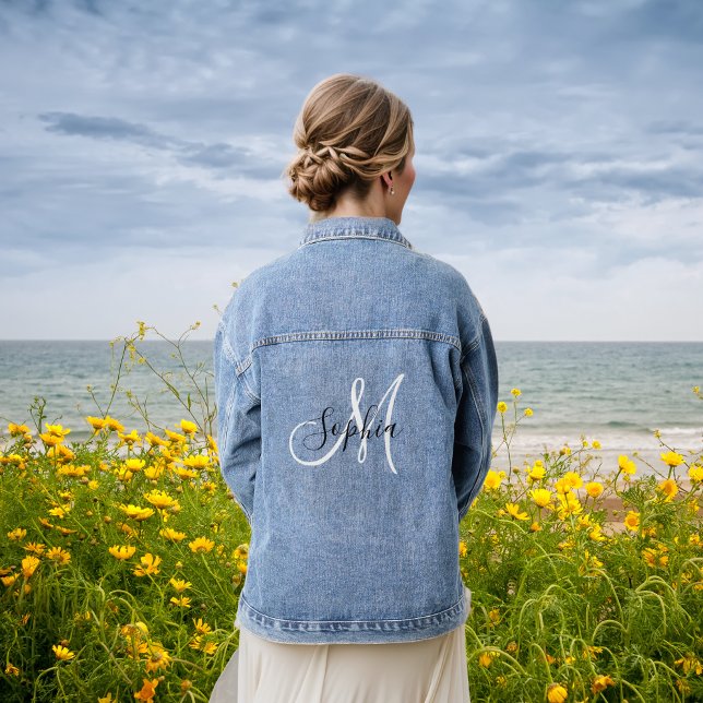 Elegante Mit Monogramm Handschrifteninitialen Mode Jeansjacke (Von Creator hochgeladen)