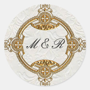Elegante Mit Monogramm Hochzeit Runder Aufkleber