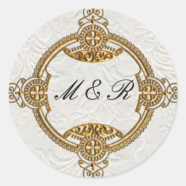 Elegante Mit Monogramm Hochzeit Runder Aufkleber (Vorderseite)