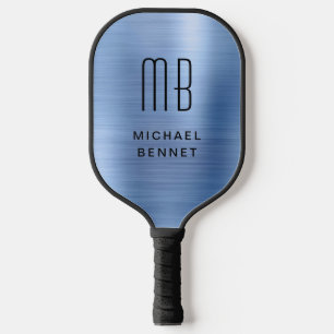 Elegante Mit Monogramm Imitate Blaugebürstetes Met Pickleball Schläger
