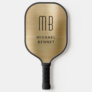 Elegante Mit Monogramm Imitate Gold Brushed Metall Pickleball Schläger