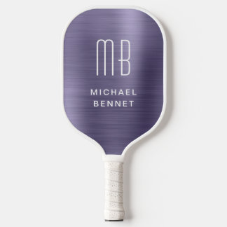 Elegante Mit Monogramm Imitate Lila gebürstet Meta Pickleball Schläger