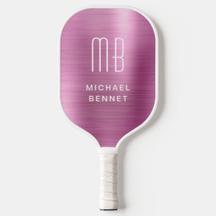 Elegante Mit Monogramm Imitate Rosa gebürstete Met Pickleball Schläger