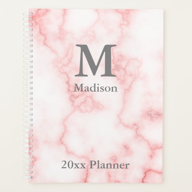 Elegante Mit Monogramm Imitate Rosa Marmorplaner Planer (Vorderseite)