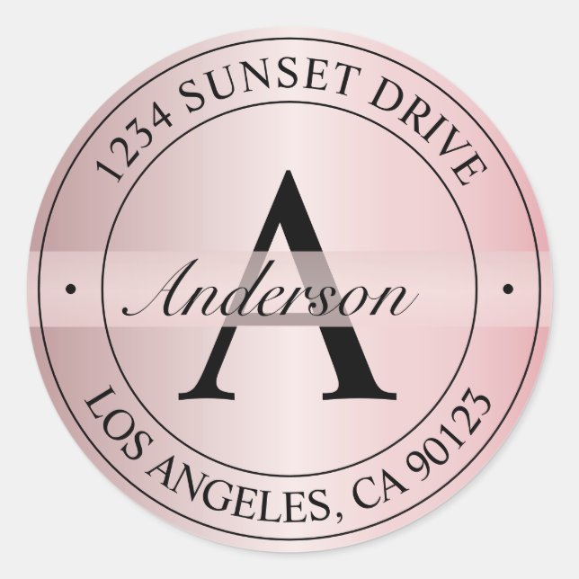 Elegante Mit Monogramm Imitate Rose Gold & Black A Runder Aufkleber (Vorderseite)