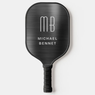 Elegante Mit Monogramm Imitate Schwarz gebürstete  Pickleball Schläger