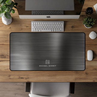 Elegante Mit Monogramm Imitate Schwarz gebürstete Schreibtischunterlage