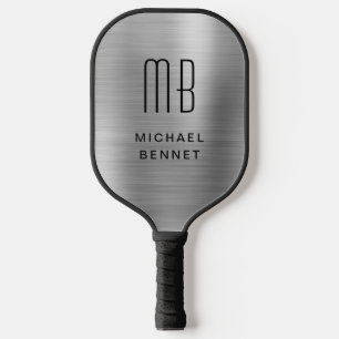 Elegante Mit Monogramm Imitate Silver Brushed Meta Pickleball Schläger
