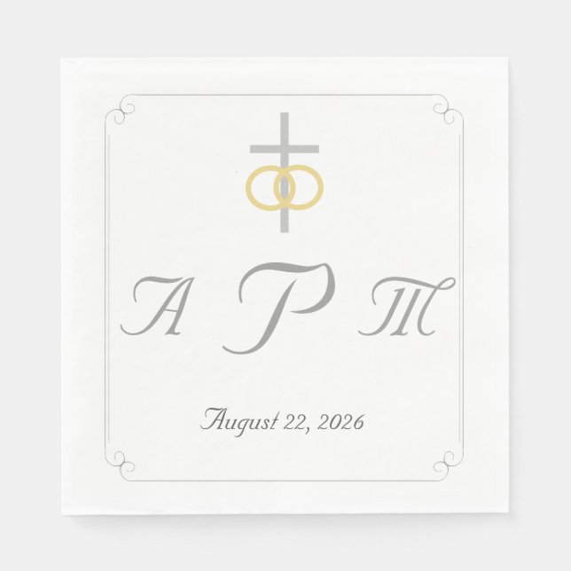 Elegante Mit Monogramm katholische Hochzeit Serviette (Vorderseite)
