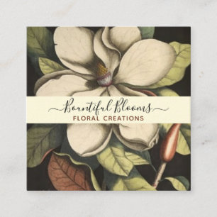 Elegante Mit Monogramm Magnolia Cream Sage Blooms Quadratische Visitenkarte