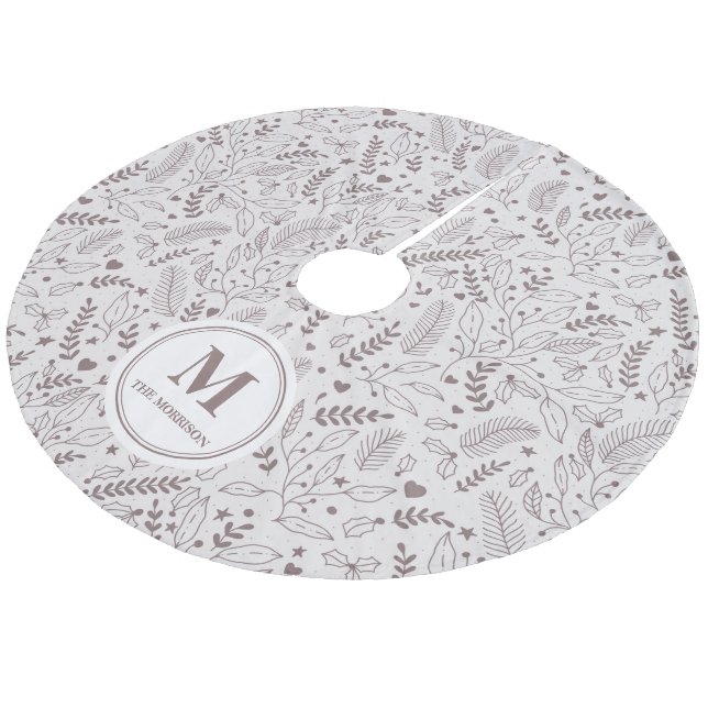 Elegante mit Monogramm Mistelbraun Fleece Weihnachtsbaumdecke (Schrägansicht)