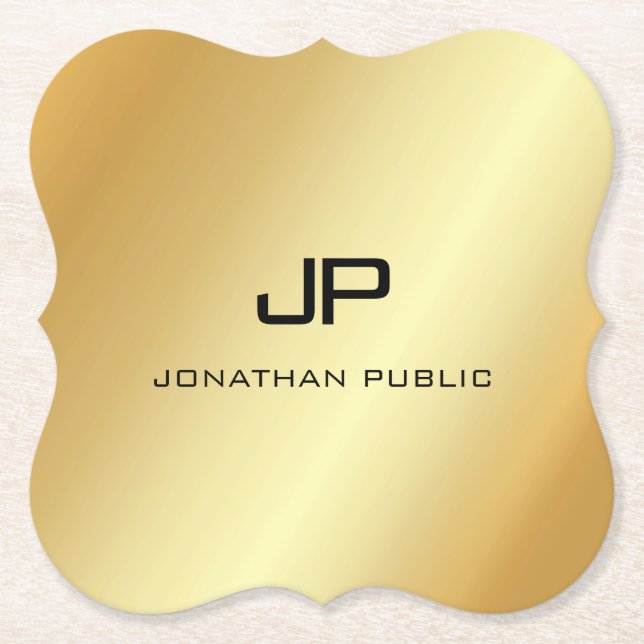 Elegante Mit Monogramm, moderne Imitate - Goldvorl Untersetzer (Vorderseite)