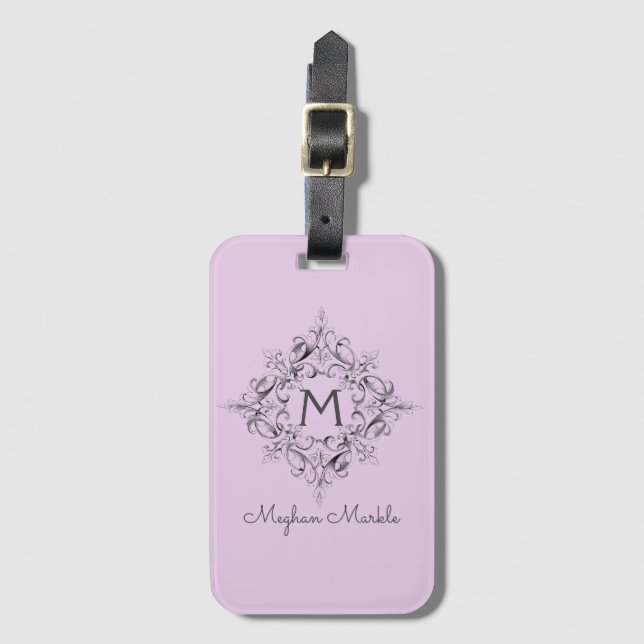 Elegante Mit Monogramm Pastellfarben Gepäckanhänger (Vorderseite Vertikal)