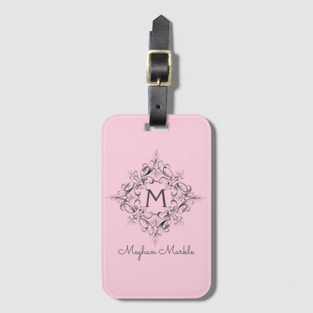 Elegante Mit Monogramm Pastellfarben Gepäckanhänger (Vorderseite Vertikal)