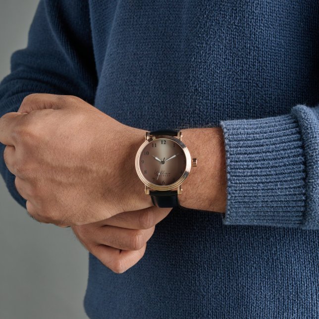 Elegante Mit Monogramm Rose Gold gegossen Metallic Armbanduhr (Handgelenk)