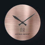 Elegante Mit Monogramm Rose Gold gegossen Metallic Runde Wanduhr<br><div class="desc">Personalisierte,  elegante Mit Monogramm Rose Gold Pinselrunde Uhr</div>