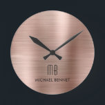 Elegante Mit Monogramm Rose Gold gegossen Metallic Runde Wanduhr<br><div class="desc">Personalisierte,  elegante Mit Monogramm Rose Gold Pinselrunde Uhr</div>