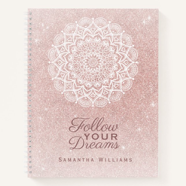 Elegante Mit Monogramm Rose Gold Glitzer Girly Notizbuch (Vorderseite)