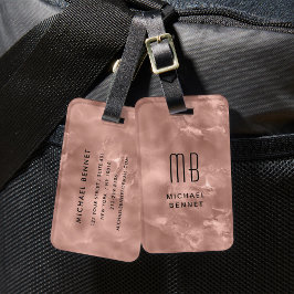 Elegante Mit Monogramm Rose Gold Liquid Ink Textur Gepäckanhänger