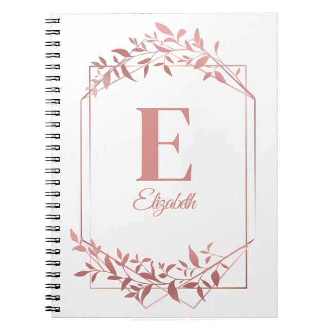 Elegante mit Monogramm Rose Goldrahmen Blätter wei Notizblock (Vorderseite)