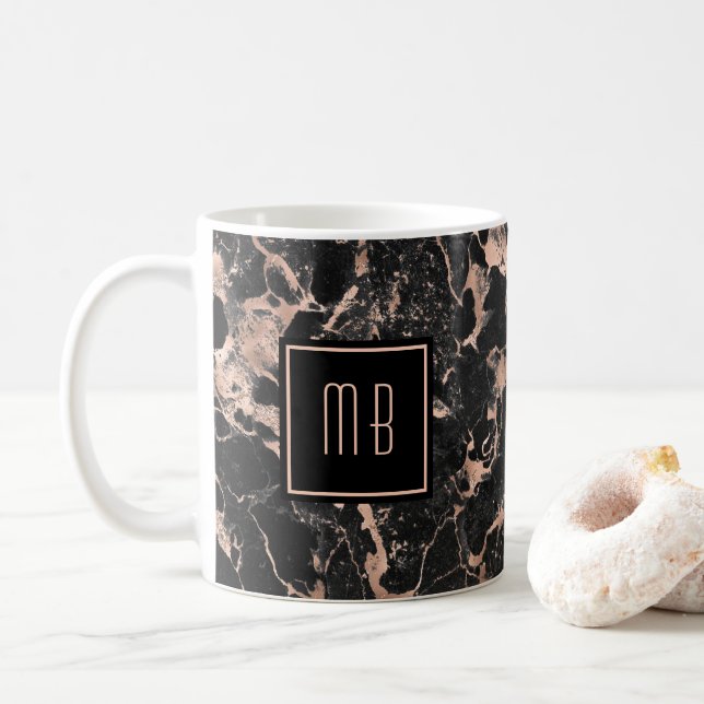 Elegante Mit Monogramm Rose Kaffeetasse (Mit Donut)