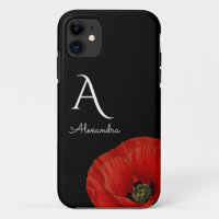 Elegante Mit Monogramm Rote Mohnblume auf schwarze