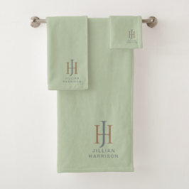 Elegante Mit Monogramm Sage Green Badhandtuch Set