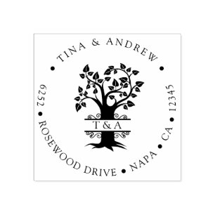 Elegante Mit Monogramm Tree Rücksendeadresse Gummistempel