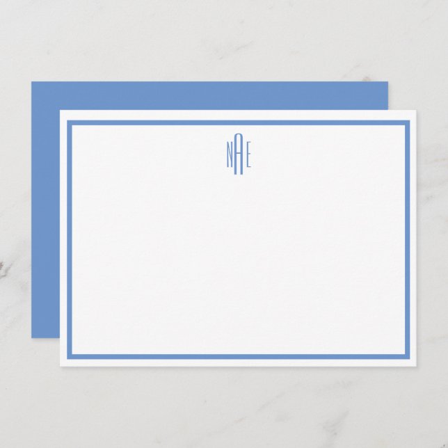 Elegante Mit Monogramm und blaue Flachnotizkarte Einladung (Vorne/Hinten)