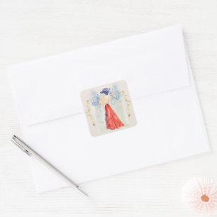 Elegante mit rotem Rock von Henry Somm Quadratischer Aufkleber