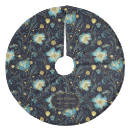 Elegante Mitternacht Blue & Gold Floral Personalis Fleece Weihnachtsbaumdecke