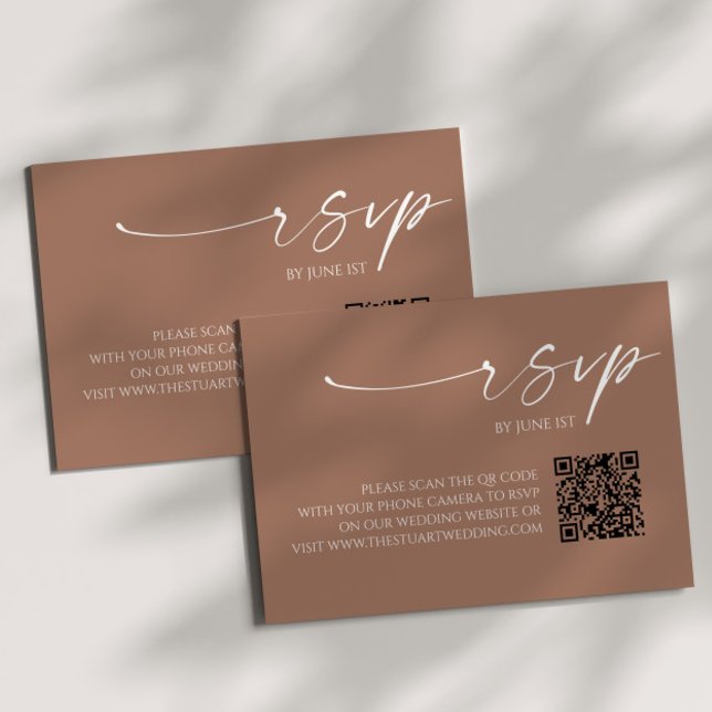 Elegante Mocha Mousse QR Code Wedding RSVP Card Karte (Von Creator hochgeladen)