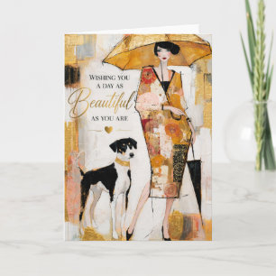 Elegante Mode-Dame mit stilvollem Hund Karte