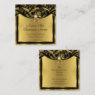 Elegante Mode Gold Black Damask Floral Quadratische Visitenkarte